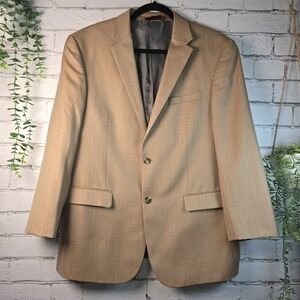 PRONTO MODA ITALIAN MADE 100% LAMBS WOOL TAN MENS BLAZER 42R PROFESSIONAL